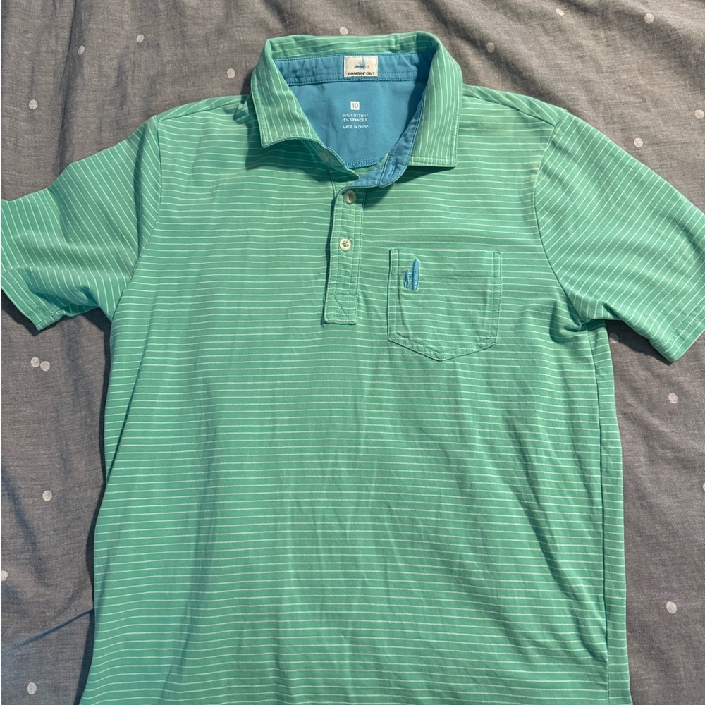 johnnie-O Green Striped Kids Polo Shirt size 10